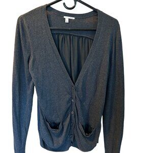 Halogen Dark Grey Button-Up V Neck Cardigan Sweater, size: medium